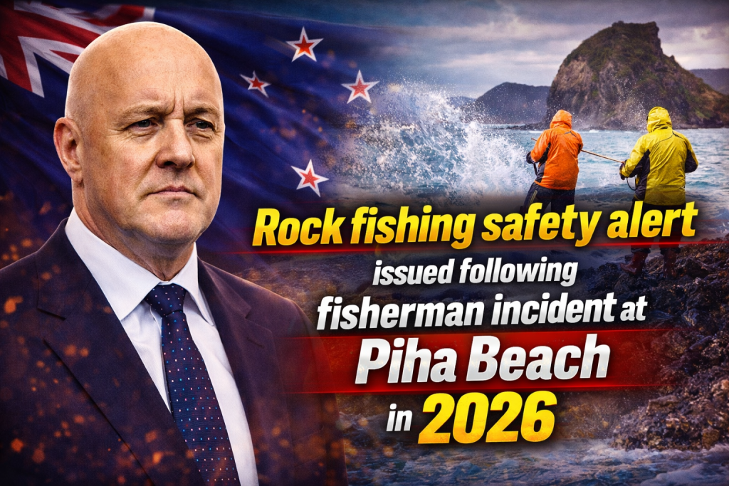 Rock fishing safety alert issued following fisherman incident at Piha Beach in 2026